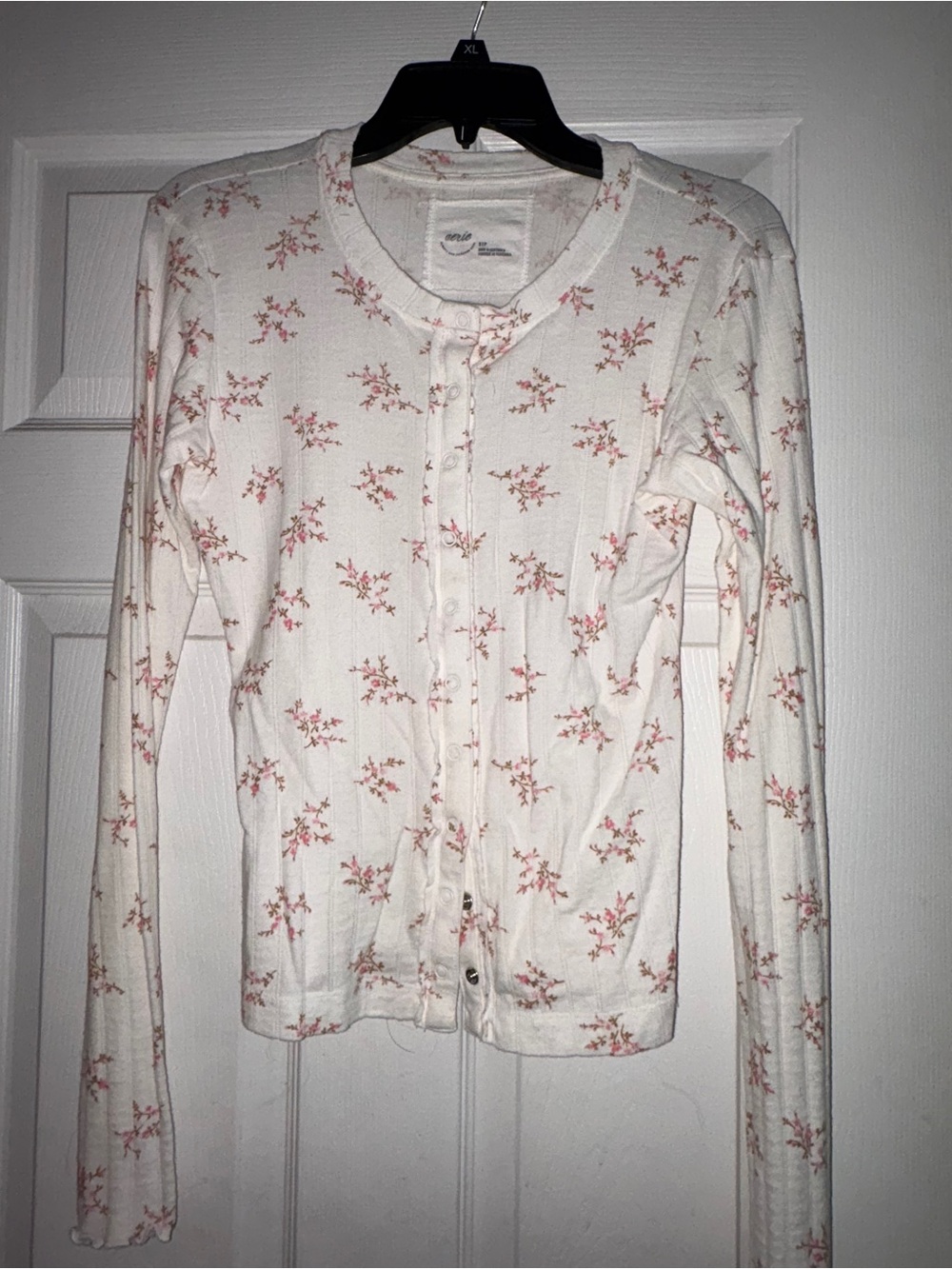 aerie Cream Cardigan with Pink Floral Print